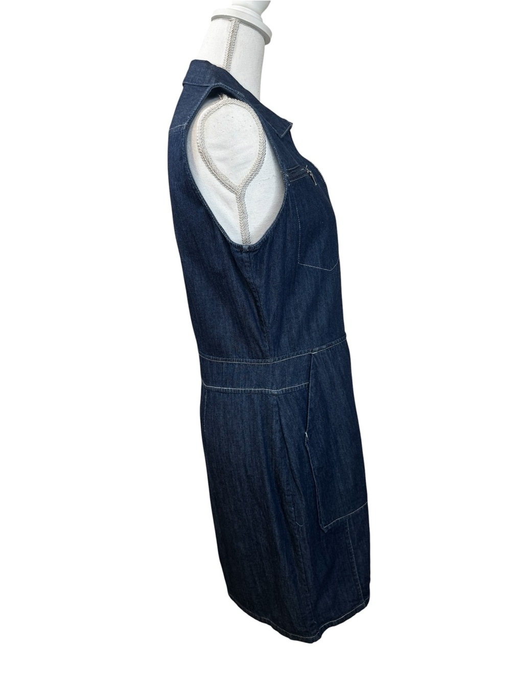 Calvin Klein Sleeveless Dark Blue Cotton Denim Zip-Front Dress. Size M - Picture 4 of 6
